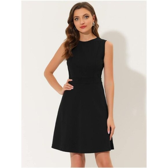 Allegra K Womens Career Round Neck Fit & Flare Dress Size Small Black Cocktail - Picture 1 of 10